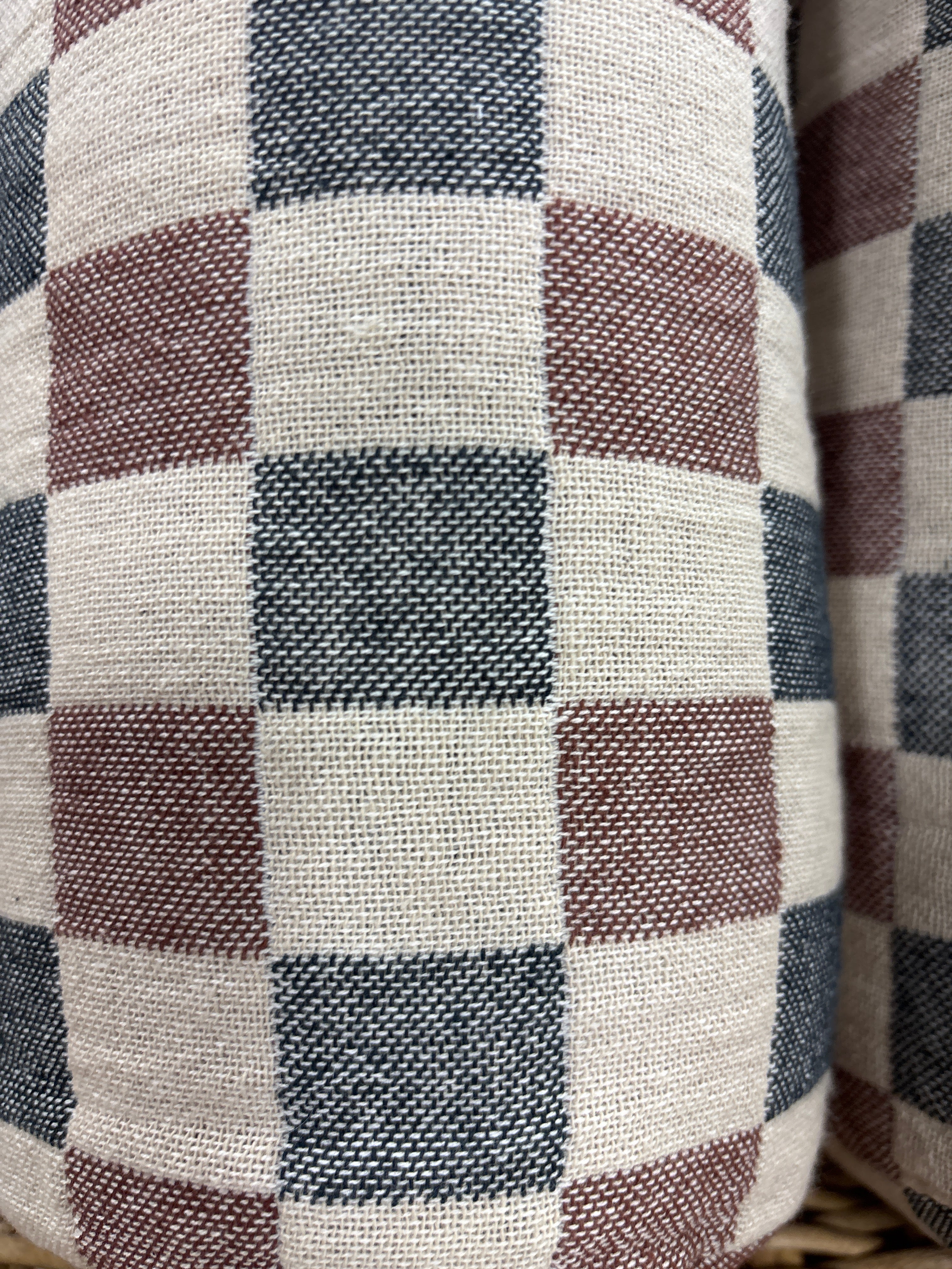 (Set of 2) Bolster Woven Check Pillow - Neutral/Navy/Burgundy SHOWROOM ITEM
