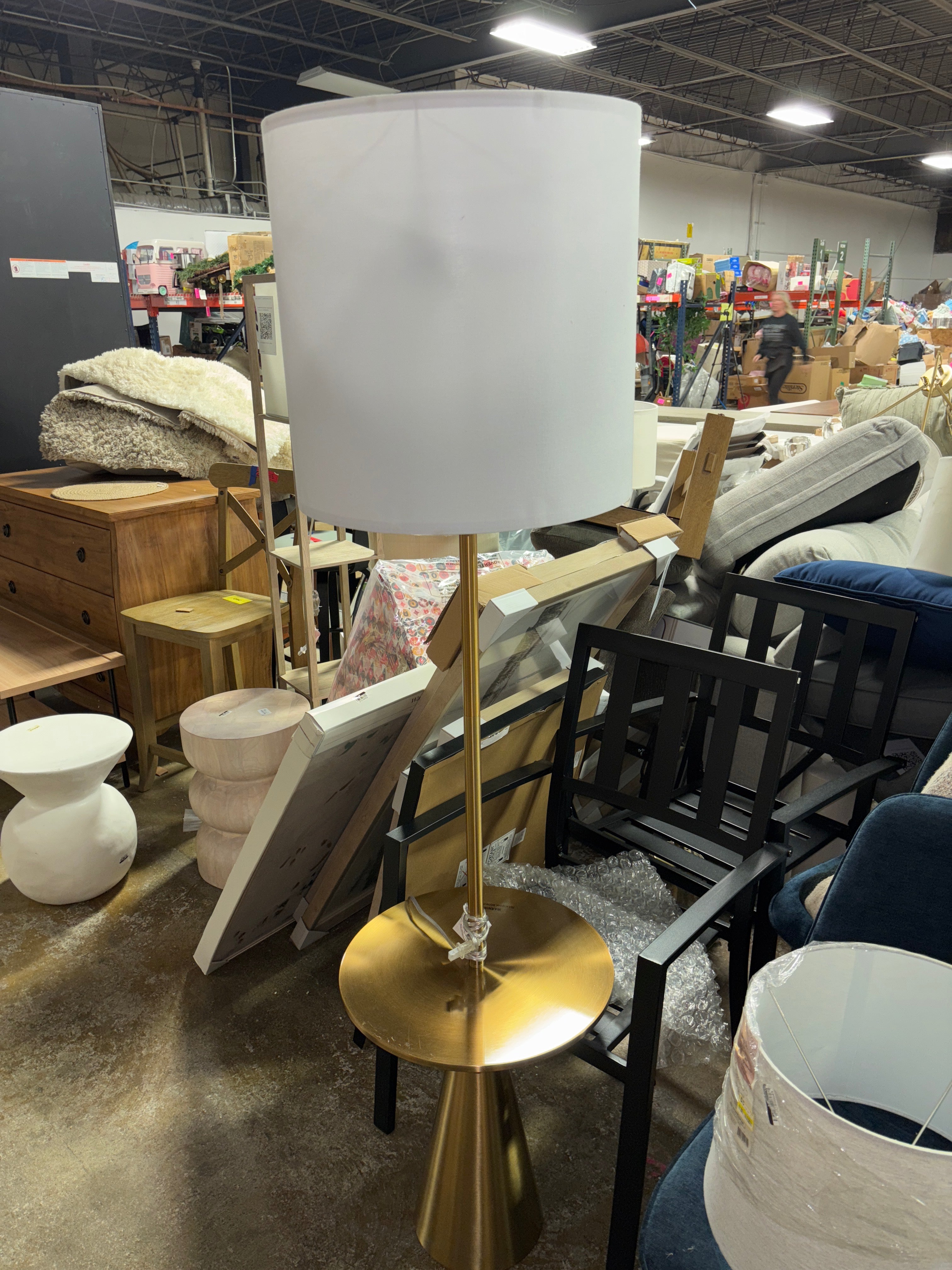 67.75"x17" Modern Floor Lamp with Table - Brass SHOWROOM ITEM