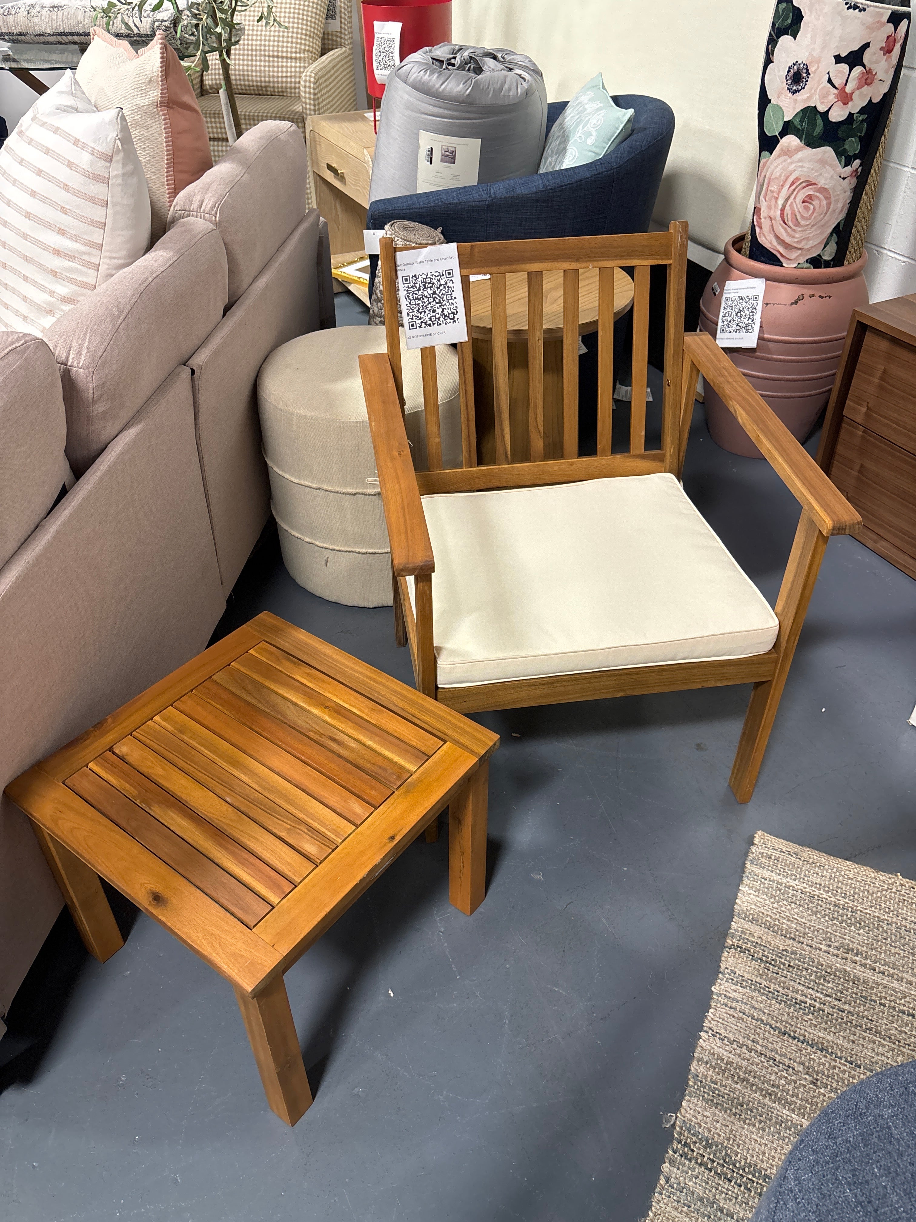 2pc Outdoor Bistro Table and Chair Set - White SHOWROOM ITEM