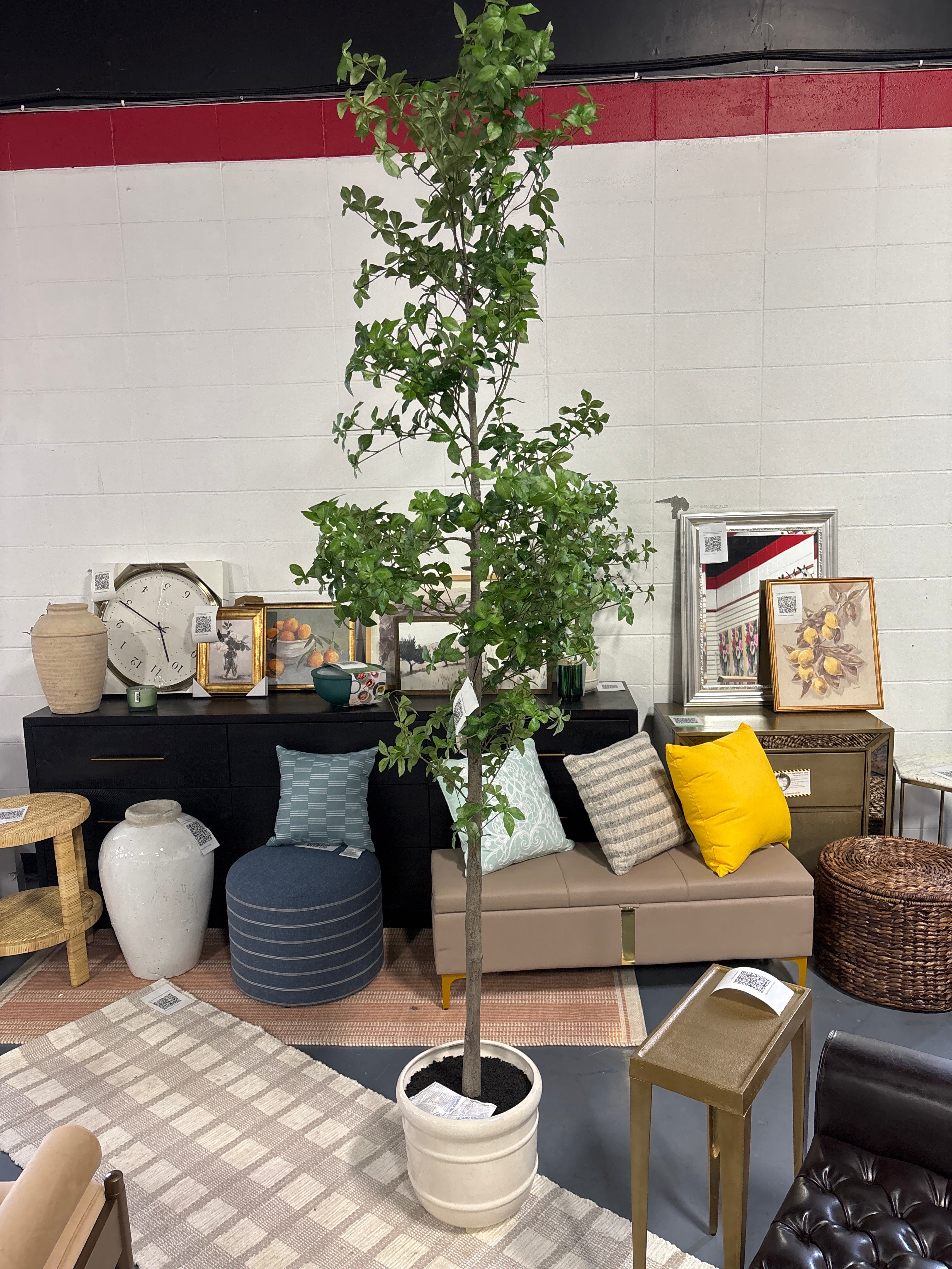 8' Faux Gypsophila Leaf Potted Tree SHOWROOM ITEM