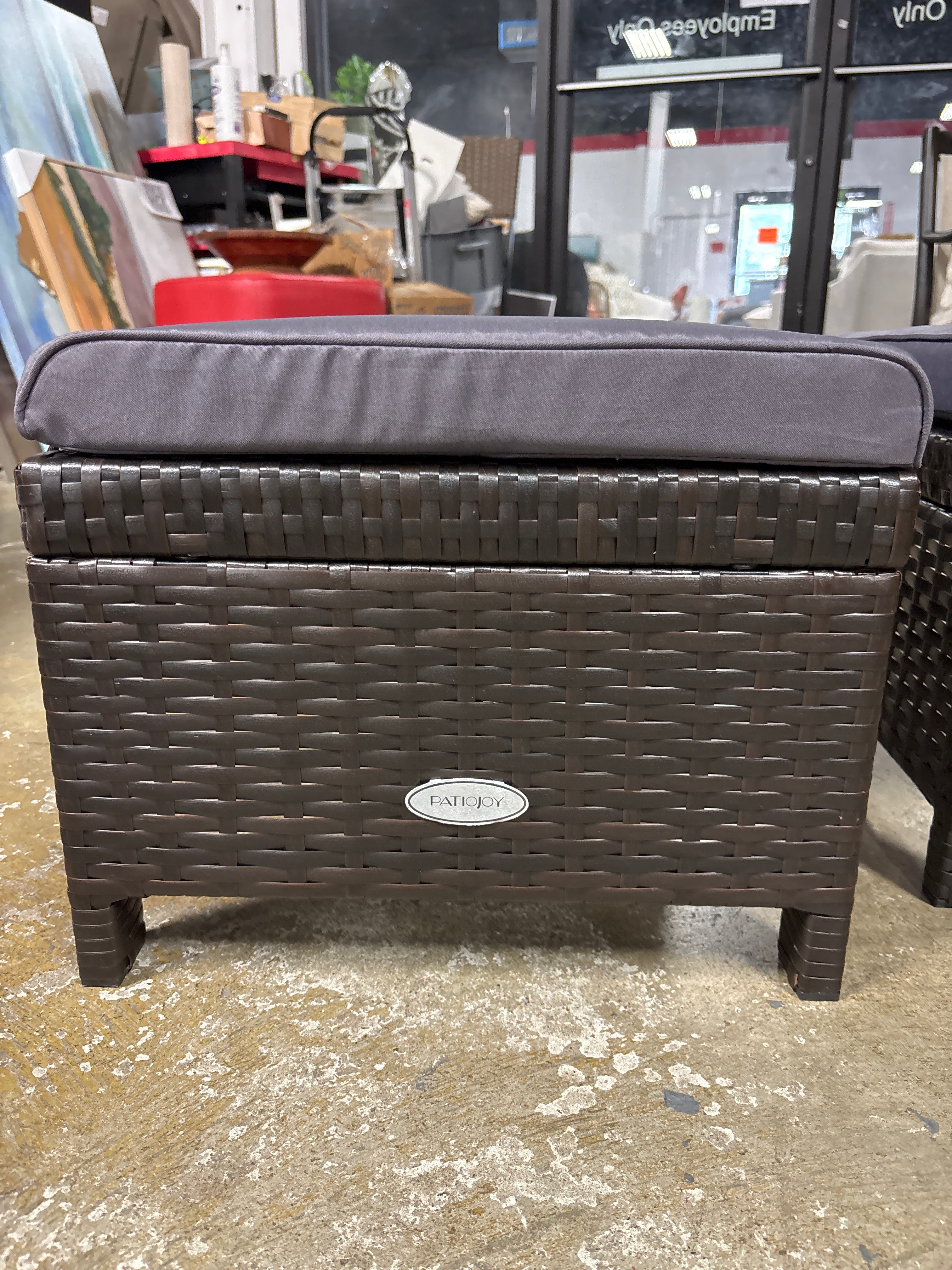 (Set of 2) Patiojoy Outdoor Wicker Ottoman with Cushion - Navy Blue SHOWROOM ITEM
