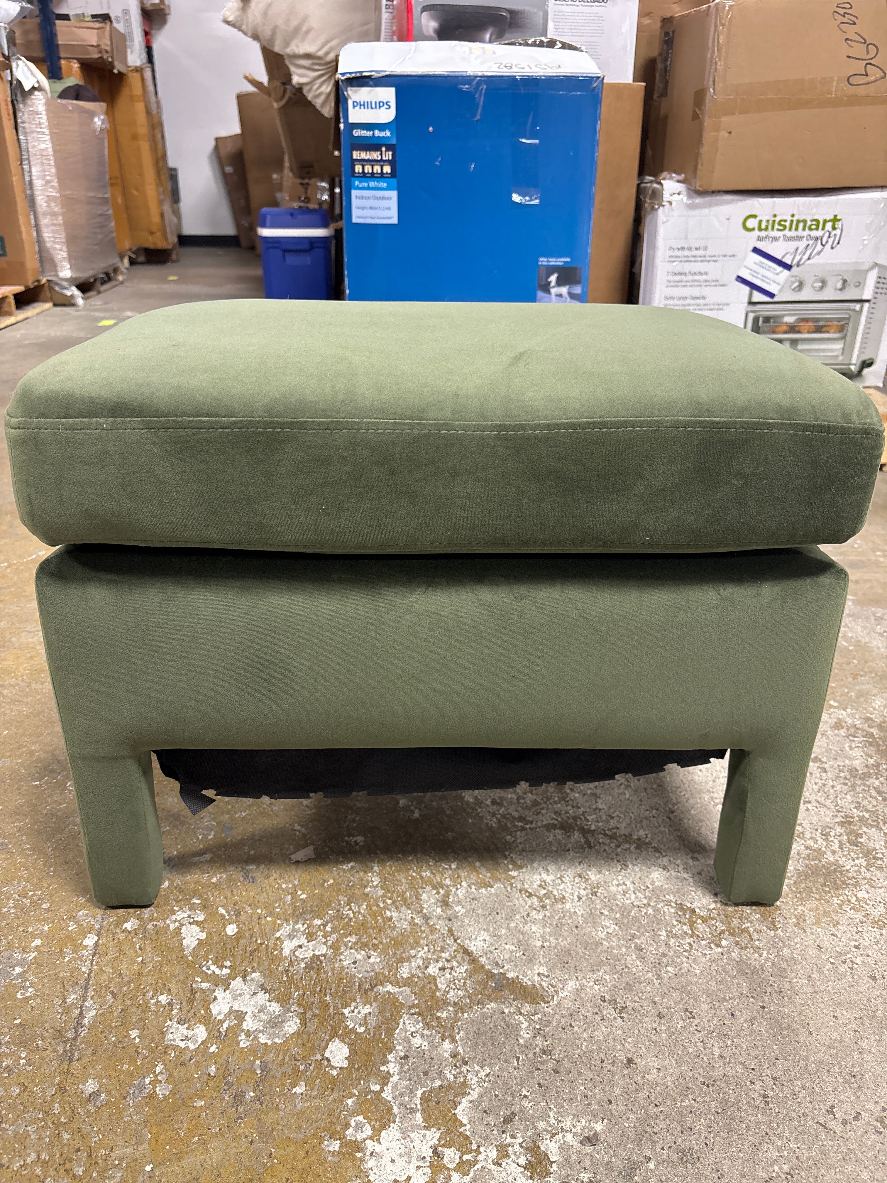 Bellfield Fully Upholstered Ottoman - Olive Green Velvet SHOWROOM ITEM