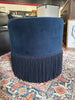Fringe Drum Ottoman in Velvet - Ink Navy SHOWROOM ITEM