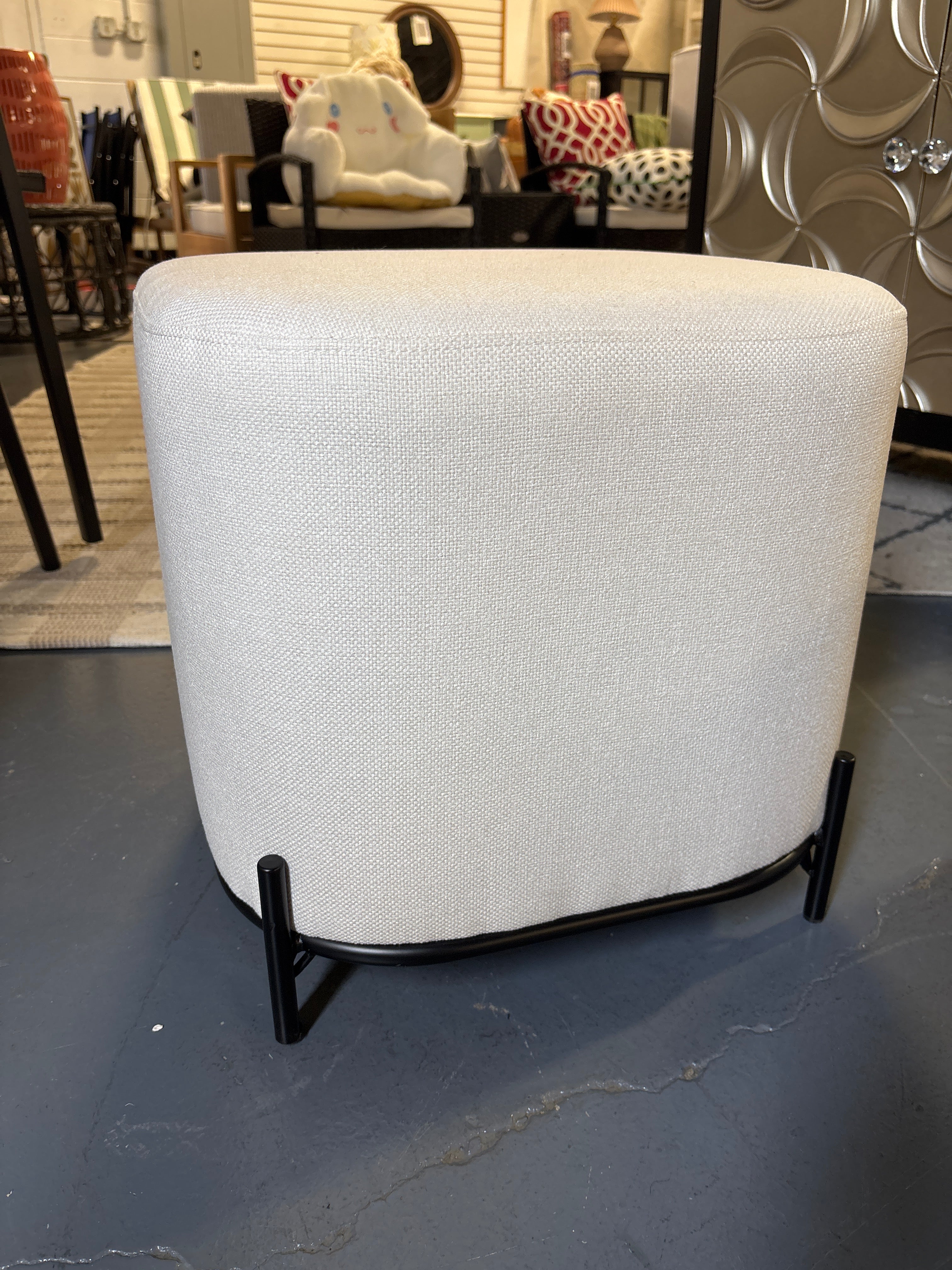 17" Modern Square Ottoman with Metal Base - Cream SHOWROOM ITEM