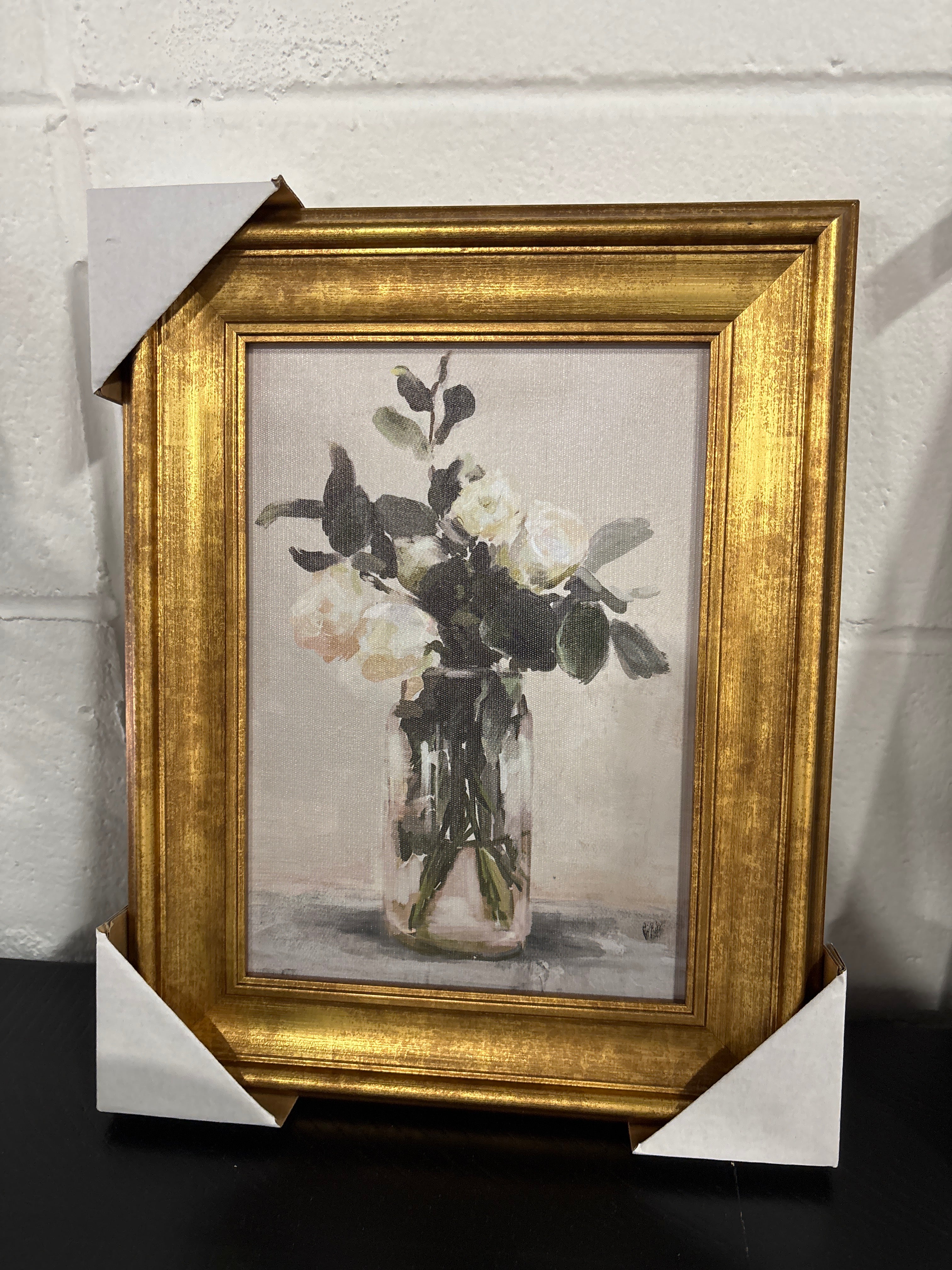 11" x 14" Floral Arrangement Framed Wall Canvas Gold/White SHOWROOM ITEM