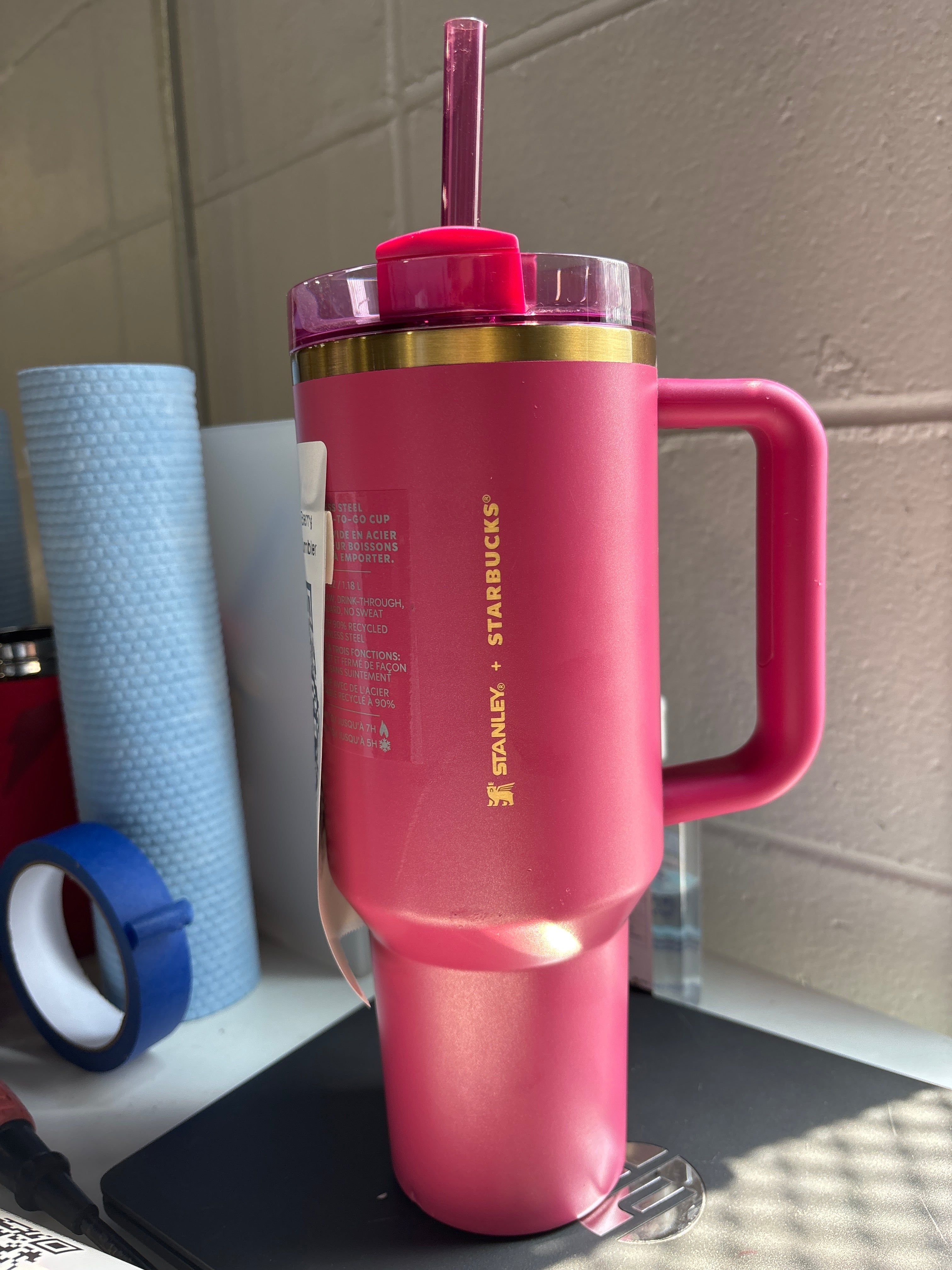 40oz Starbucks+Stanley Holiday Berry Pink Glitter with Gold Trimming Tumbler SHOWROOM ITEM