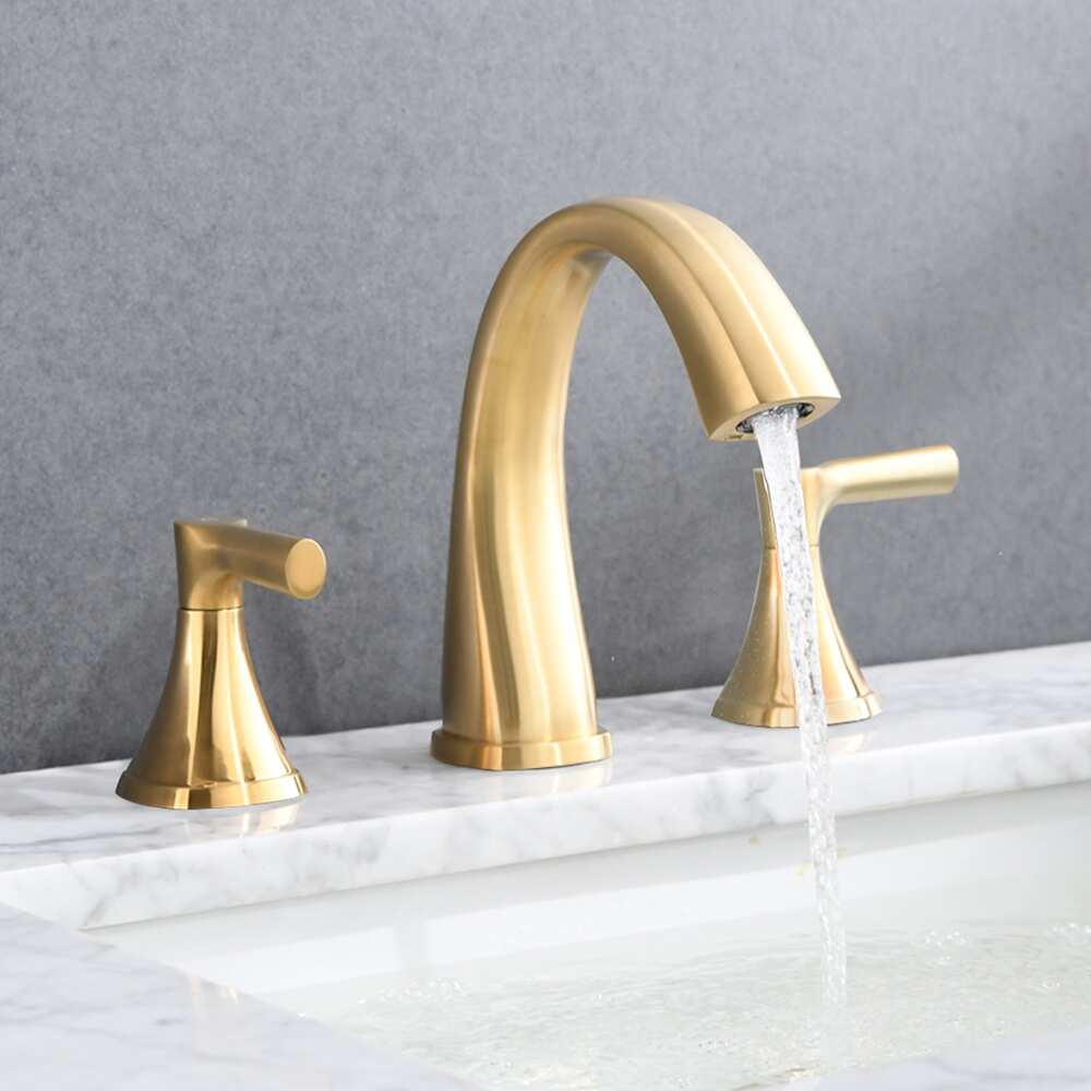 Widespread Bathroom Sink Faucet with Drain Assembly - Brushed Gold