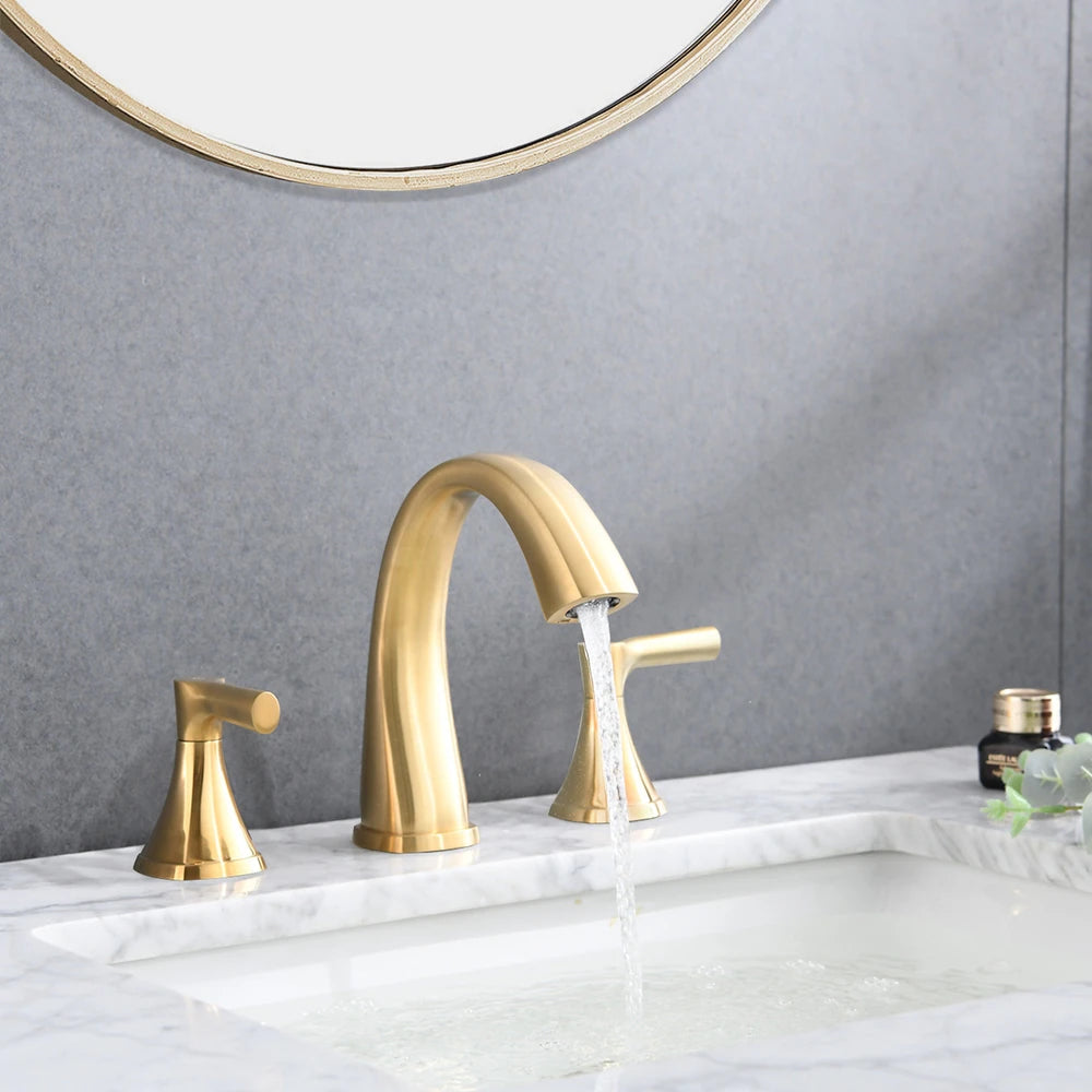 Widespread Bathroom Sink Faucet with Drain Assembly - Brushed Gold