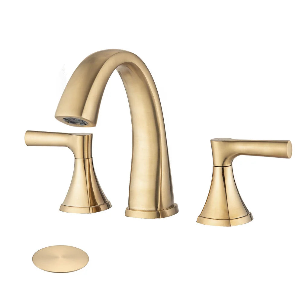 Widespread Bathroom Sink Faucet with Drain Assembly - Brushed Gold