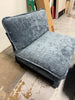 Blue Velvet Ottoman and Armless Chair