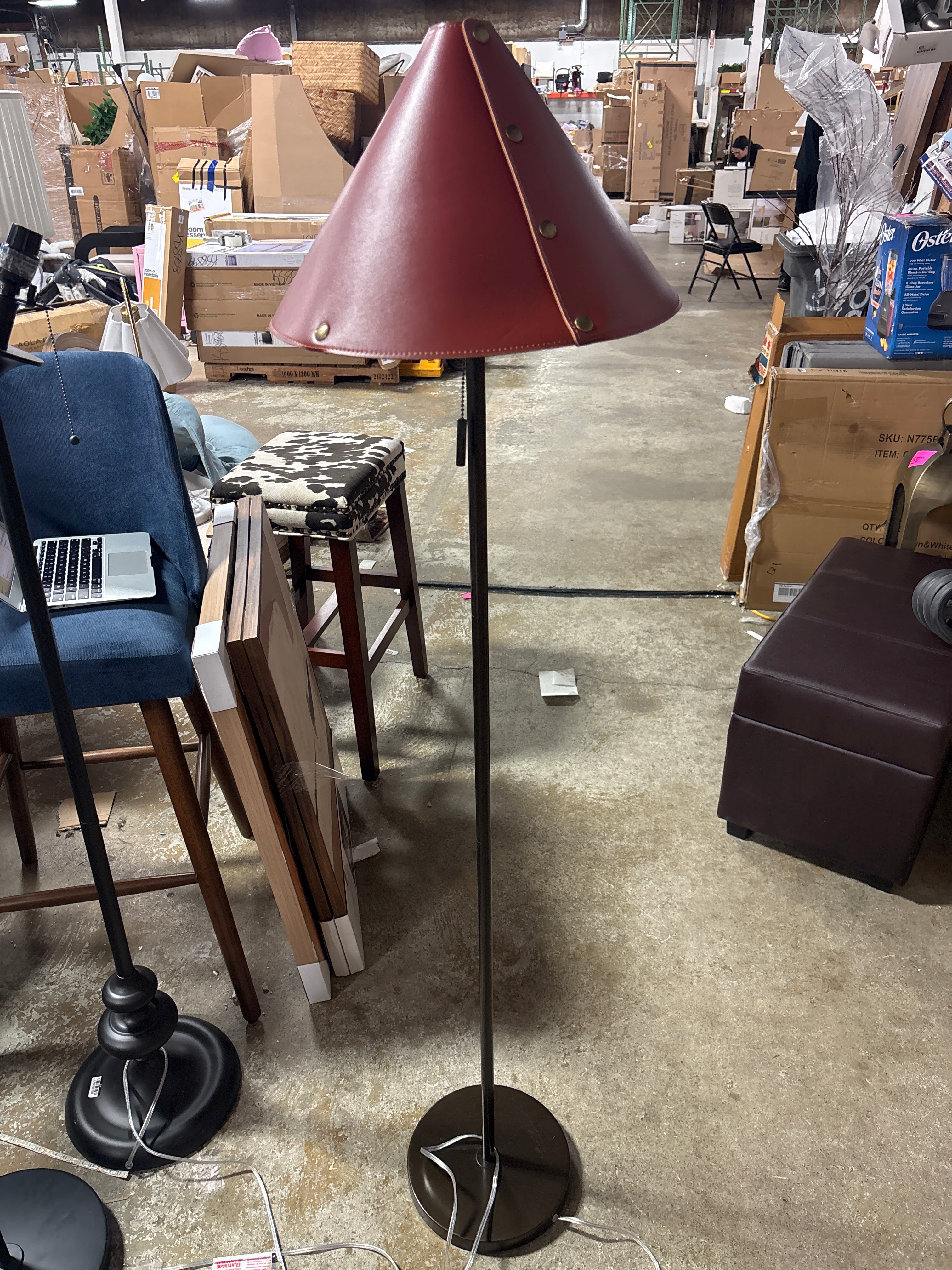 Floor Lamp with Leather Shade - Brown SHOWROOM ITEM