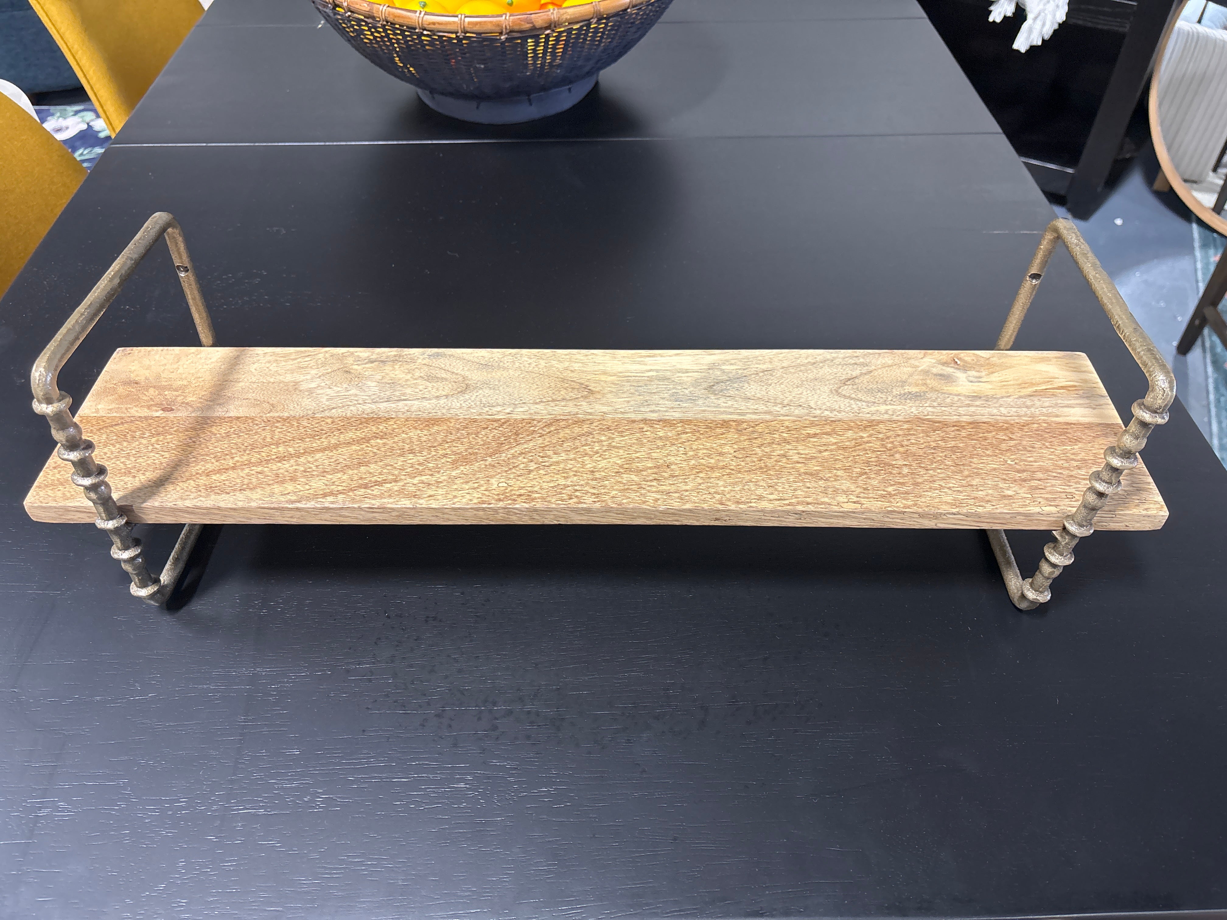 Turned Brass and Wood Wall Shelf SHOWROOM ITEM