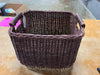 Cube Rattan Decorative Basket with Leather Handles Dark Brown