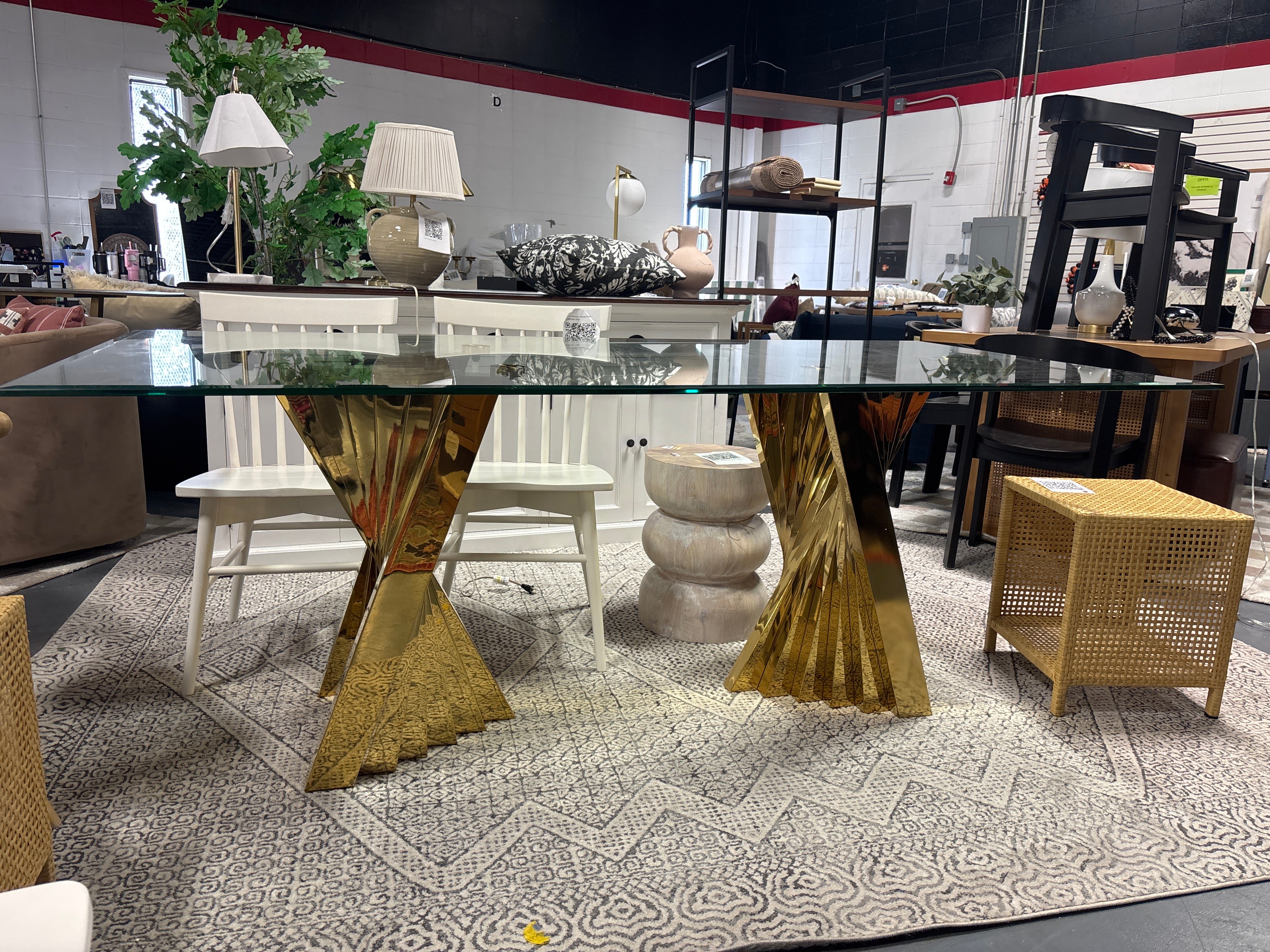 Trona Glass Top Metal Base Dining Table - Gold SHOWROOM ITEM