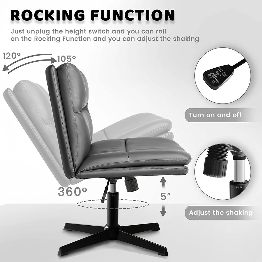 Armless Office Desk Chair No Wheels,PU Leather Padded Modern Swivel Va