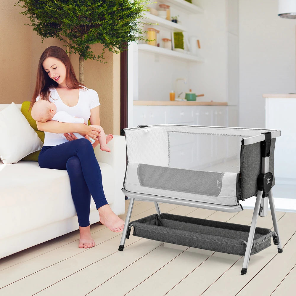 Baby Bassinet Bed Side Crib Adjustable Infant Sleeper Bassinet - Light Grey