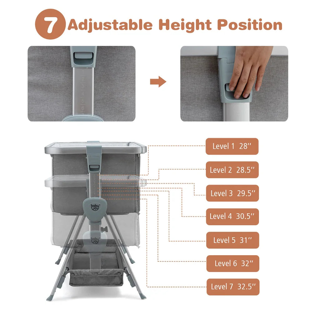 Baby Bassinet Bed Side Crib Adjustable Infant Sleeper Bassinet - Light Grey