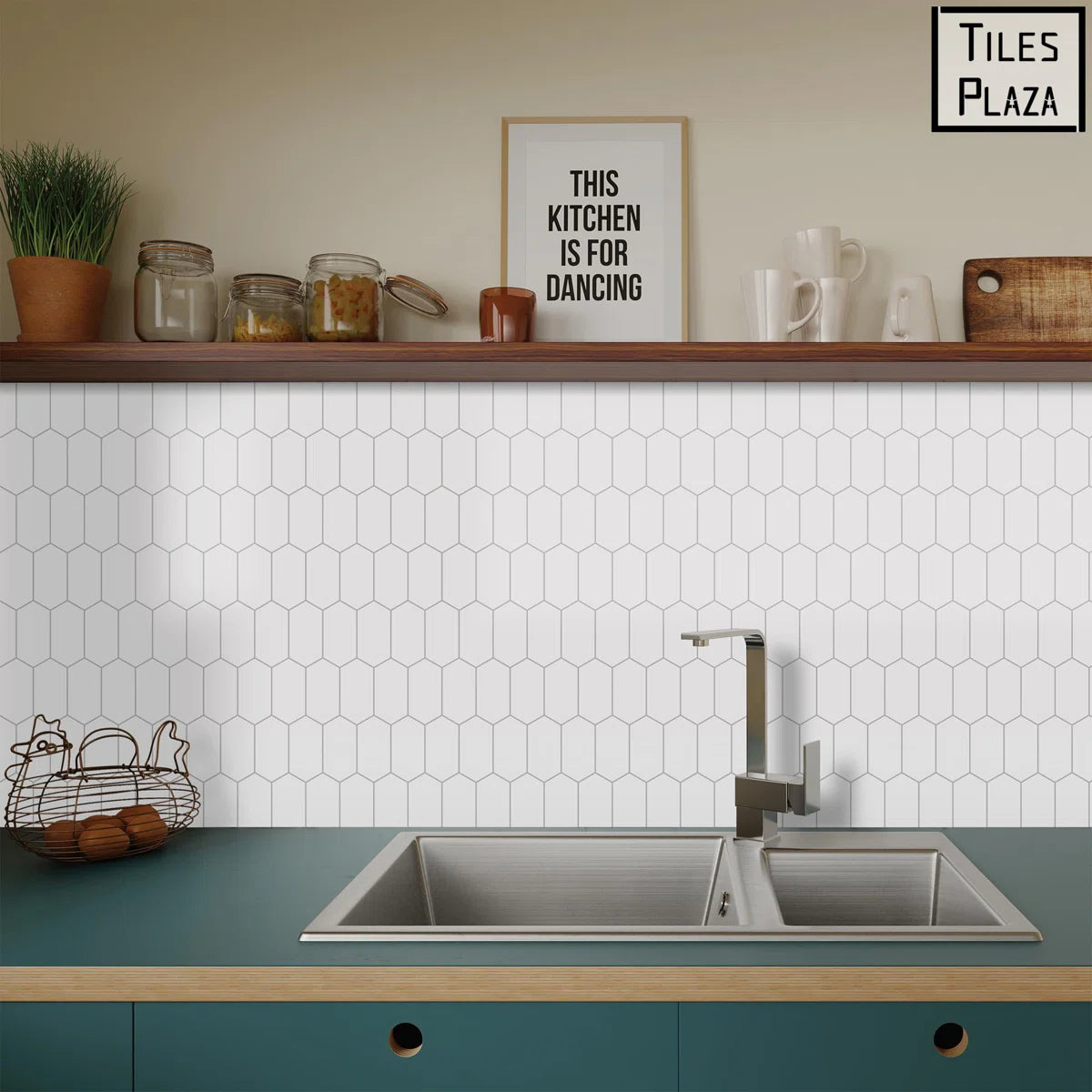 Backsplash Tile For Kitchen Peel And Stick. White Long Hexagon Self Adhesive Wall Tile