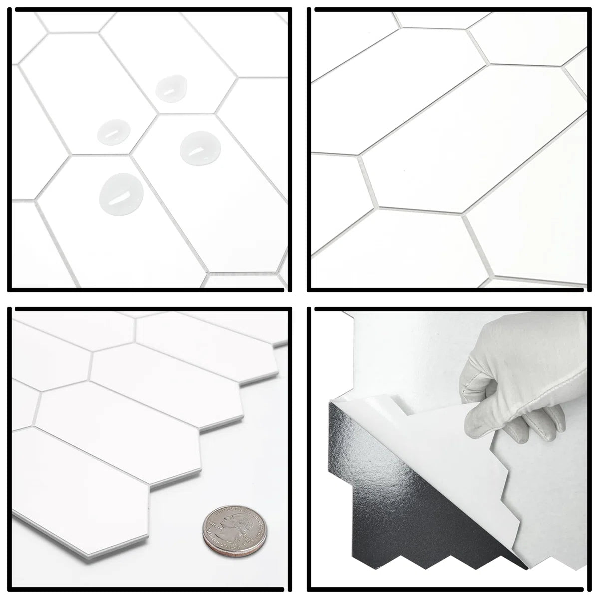 Backsplash Tile For Kitchen Peel And Stick. White Long Hexagon Self Adhesive Wall Tile