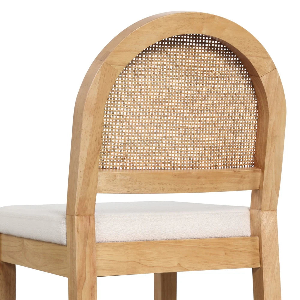 Bailey Boucle Upholstered Rattan Bar Stool or Counter Height Stool with Natural Rattan Woven Back For Kitchen Island - Single - Warm Pine - Bar Height