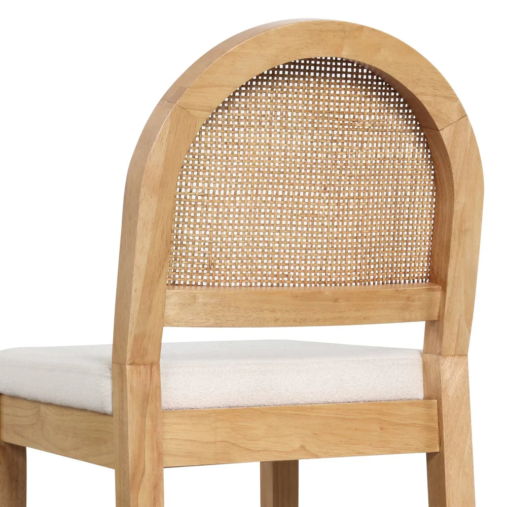 Bailey Boucle Upholstered Rattan Bar Stool or Counter Height Stool with Natural Rattan Woven Back For Kitchen Island - Single - Warm Pine - Bar Height
