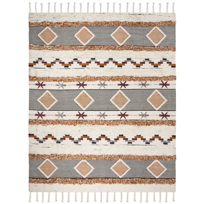 Bakerhill Handmade Hand-Knotted Cotton Ivory/Gray Rug, Rectangle 6' x 9'