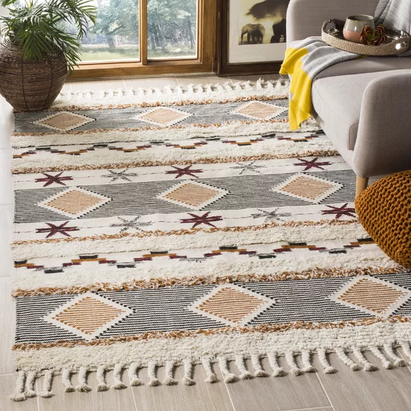 Bakerhill Handmade Hand-Knotted Cotton Ivory/Gray Rug, Rectangle 6' x 9'