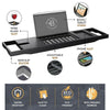Bambusi Bathtub Caddy Tray with Extending Sides, Reading Stand, Wine Holder and Cellphone Tray - Black