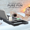 Bambusi Bathtub Caddy Tray with Extending Sides, Reading Stand, Wine Holder and Cellphone Tray - Black