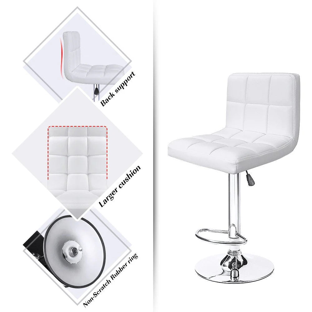Bar Stools Adjustable Armless Swivel PU Leather Barstools Set of 2 - White