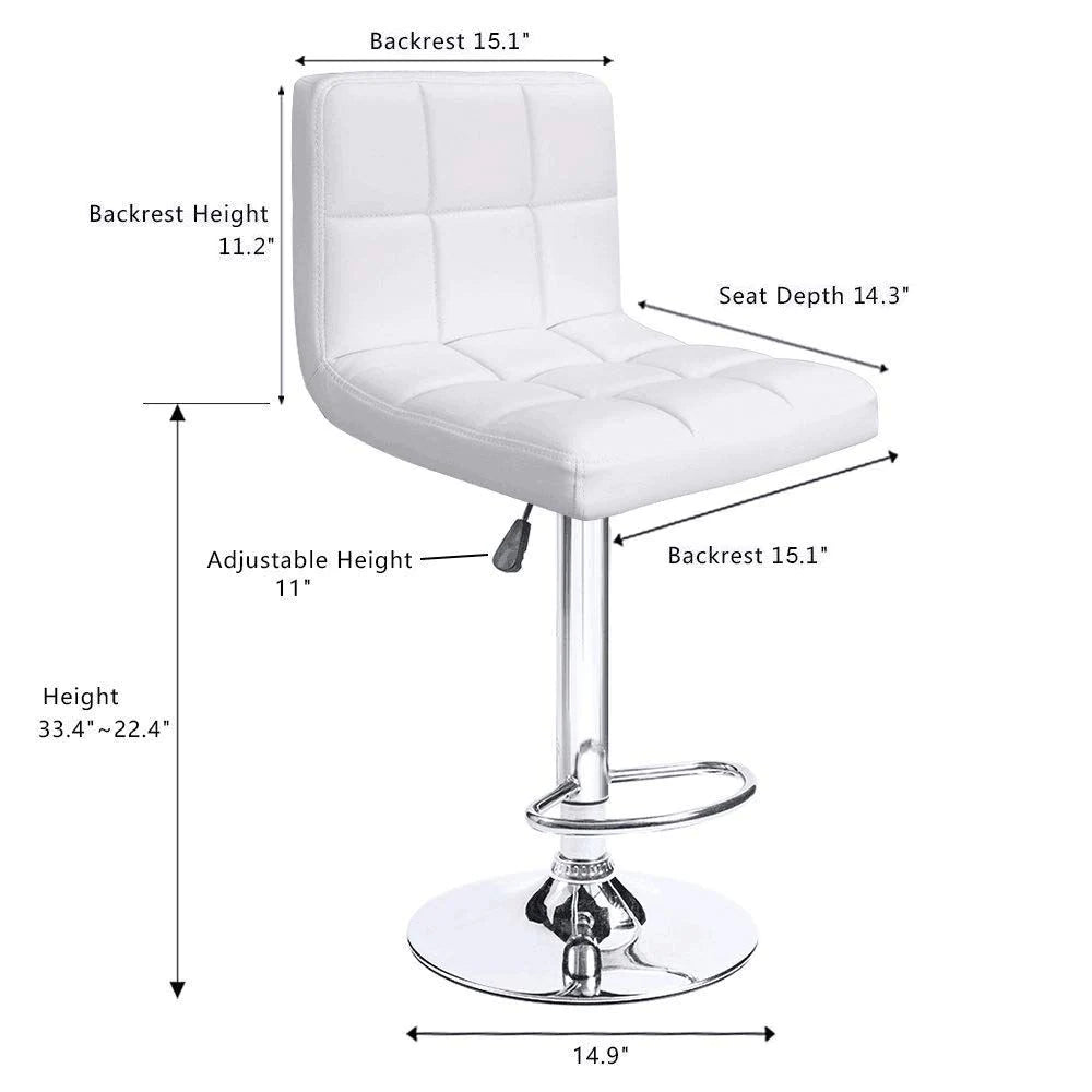 Bar Stools Adjustable Armless Swivel PU Leather Barstools Set of 2 - White