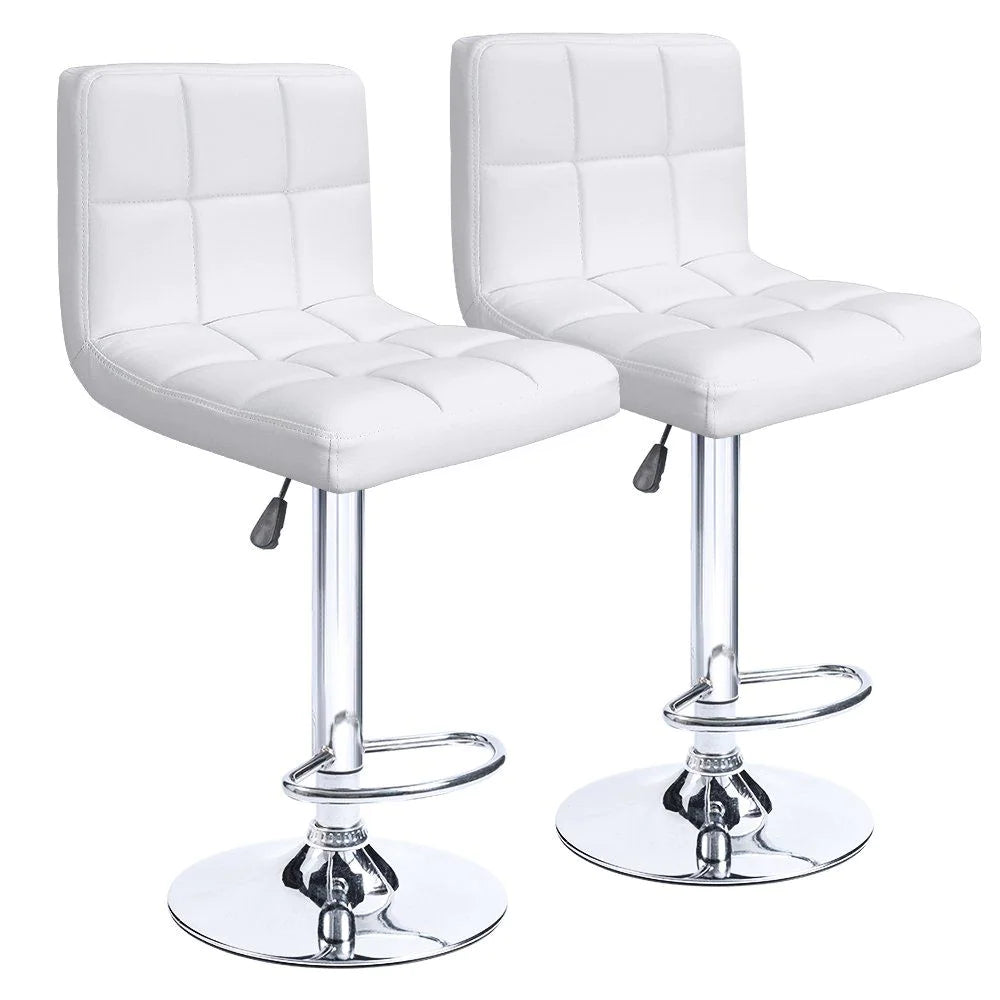 Bar Stools Adjustable Armless Swivel PU Leather Barstools Set of 2 - White