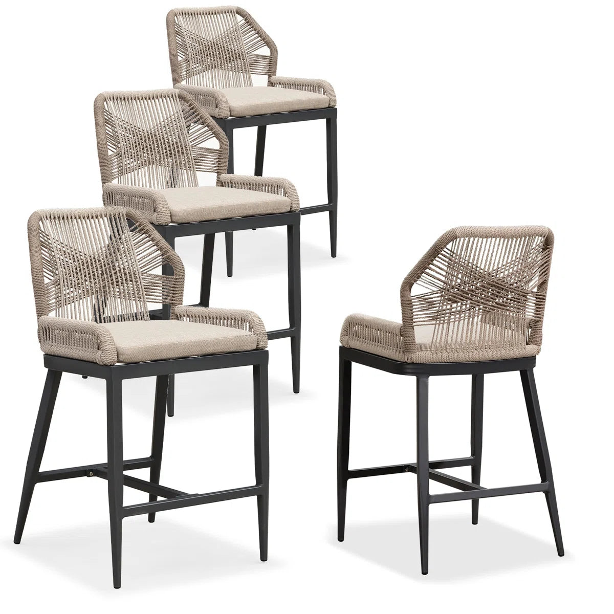Bayou Breeze Modern Wicker Rattan Barstools With Back Aluminum - SHOWROOM ITEM