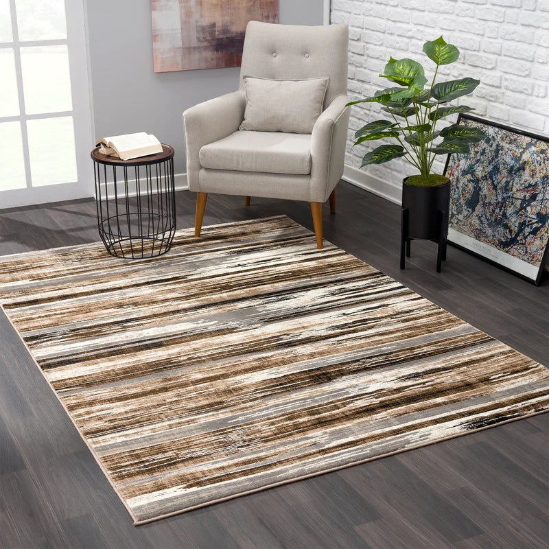 Abstract Beige Area Rug - Rectangle 3'11" x 5'7"
