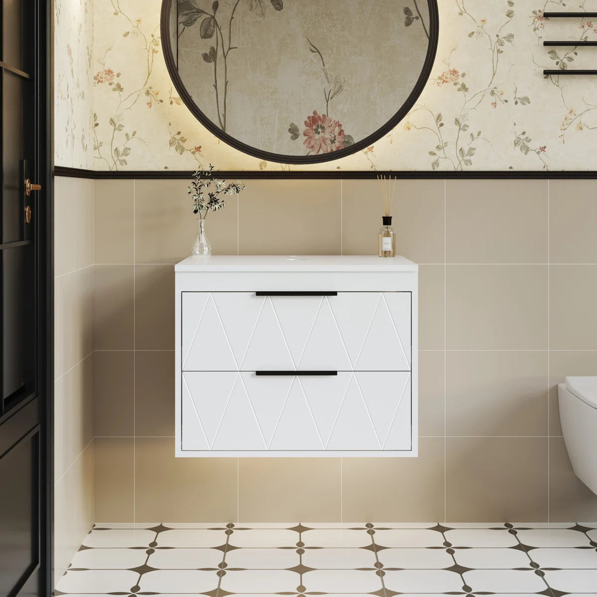 Bathilde Modern Wall Mounted Single Bathroom Vanity Base Only, Vessel Sink not Included
