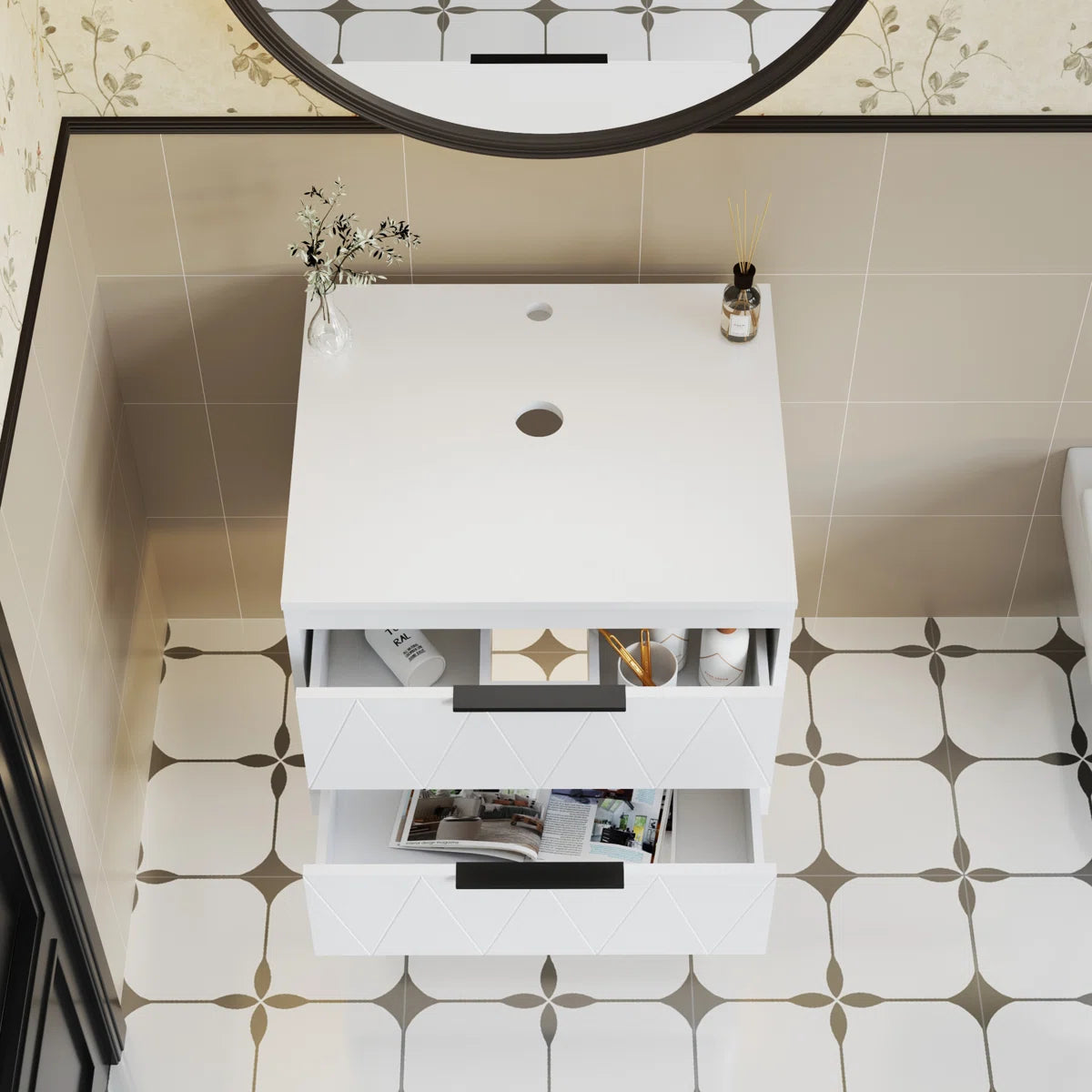 Bathilde Modern Wall Mounted Single Bathroom Vanity Base Only, Vessel Sink not Included