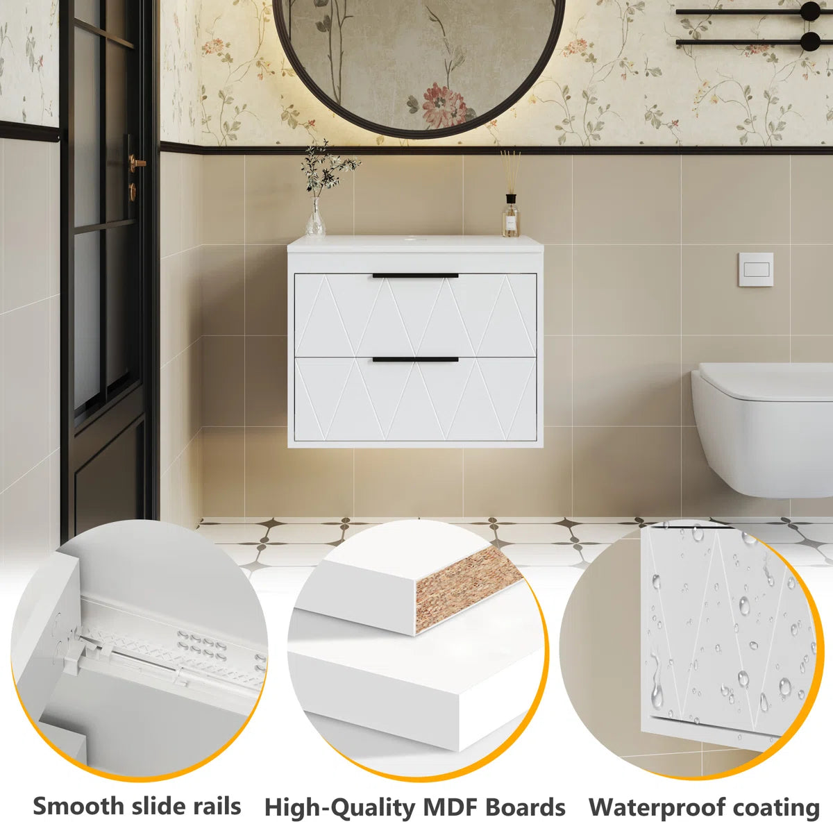 Bathilde Modern Wall Mounted Single Bathroom Vanity Base Only, Vessel Sink not Included