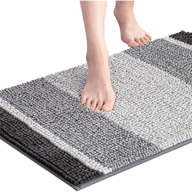 Bathroom Rugs Chenille Gradient Stripe Soft Plush Water Absorbent Shower Mat (20"x32", Gray) (Set of 3)