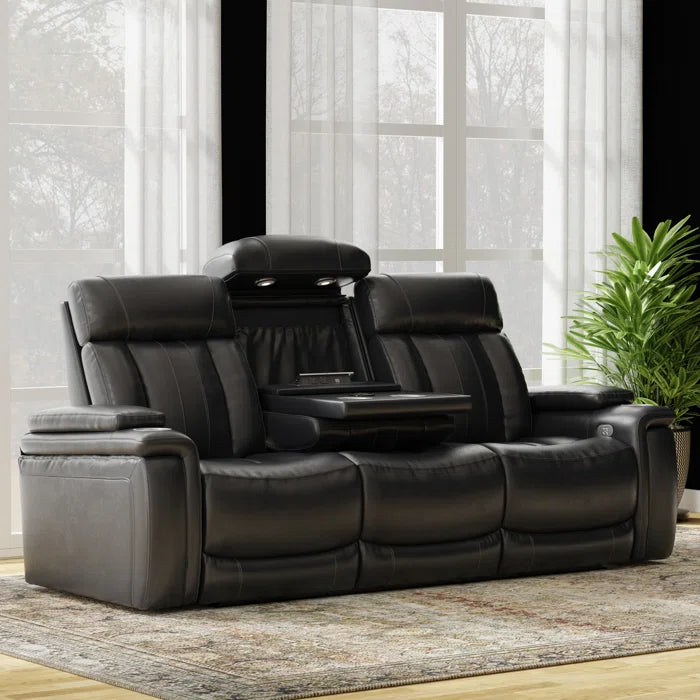Batta 89'' Pillow Top Arm Reclining Sofa - Midnight Gray Faux Leather SHOWROOM ITEM
