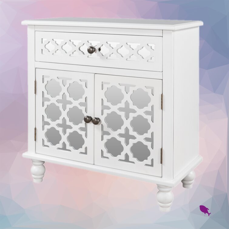 Bearett Tall Solid Wood 2 – Door Mirrored Accent Cabinet