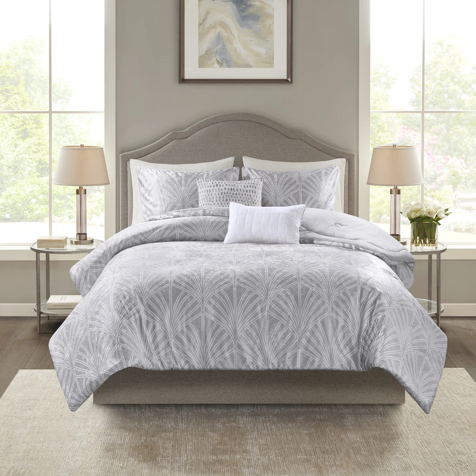 3 Piece Kiona Bedding Comforter Set, Modern King, Grey