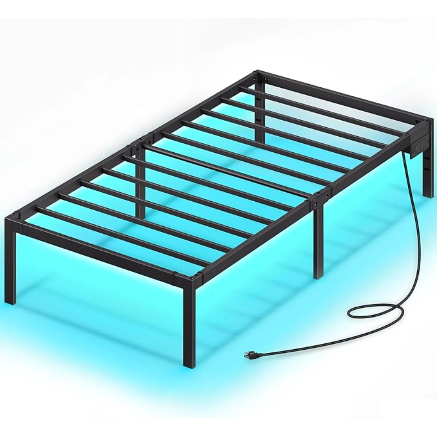 Bed Frame with USB Charging Station, Twin Bed Frame with LED Lights, Platform Bed Frame with Heavy Duty Steel Slats, 14" Storage Space Beneath Bed