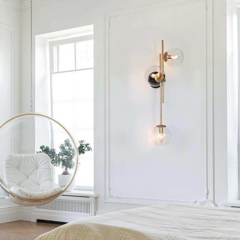 Bela Modern Glam Black Gold 3-Light Linear Wall Sconces Glass Bathroom Lights - Gold/ Black (Set of 2)