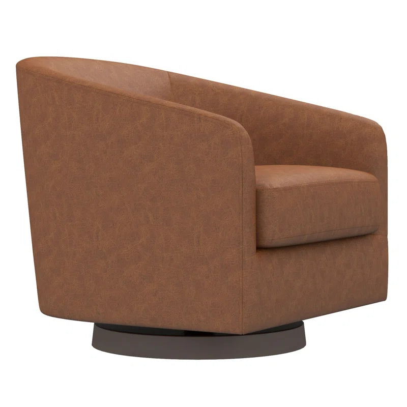 Bennett Genuine Leather Swivel Barrel Chair