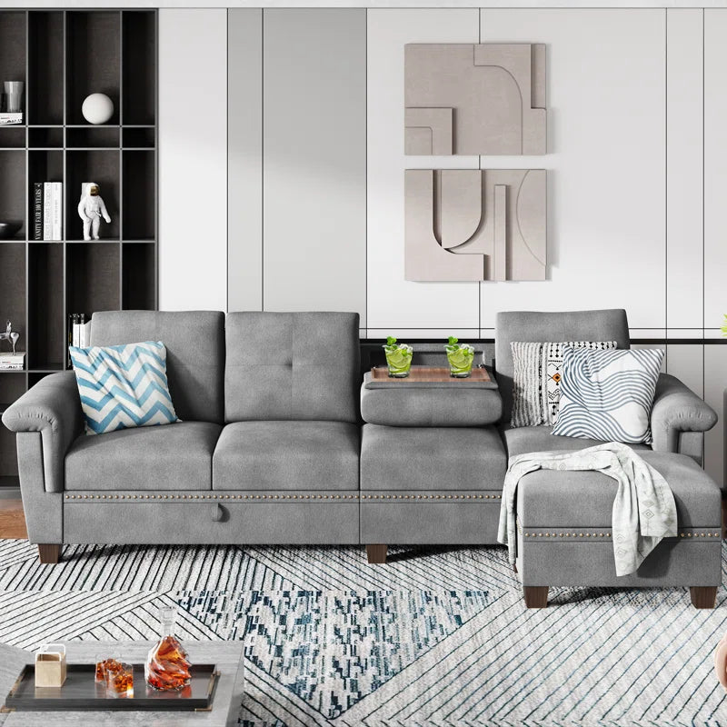 Bergvin Upholstered Sofa Couch with Cup holder, 3 boxes
