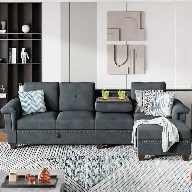Bergvin Upholstered Sofa Couch with Cup holder, 3 boxes