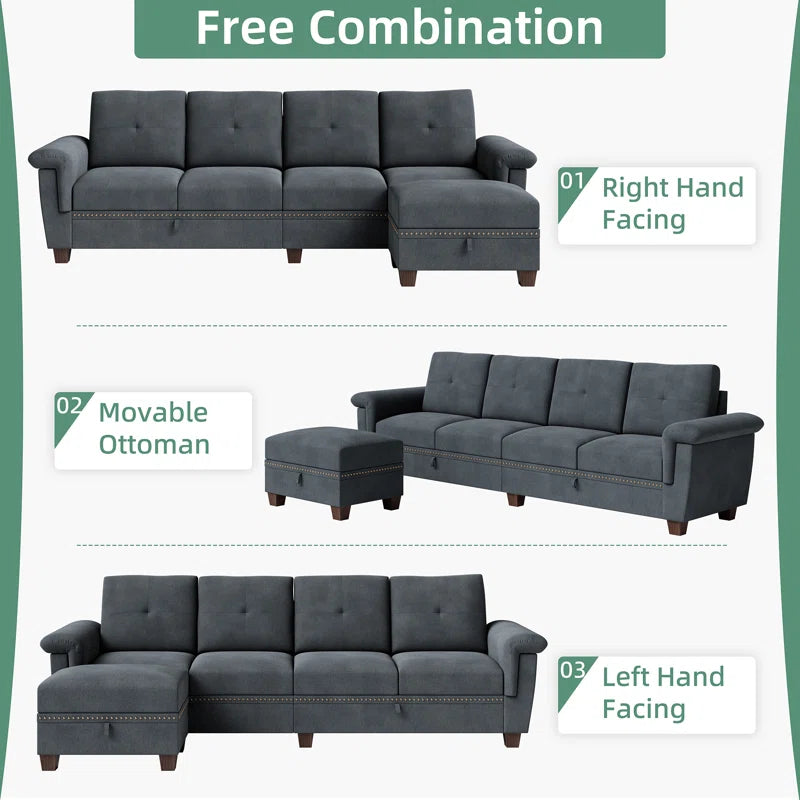 Bergvin Upholstered Sofa Couch with Cup holder, 3 boxes