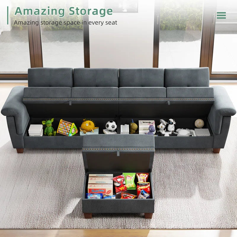 Bergvin Upholstered Sofa Couch with Cup holder, 3 boxes