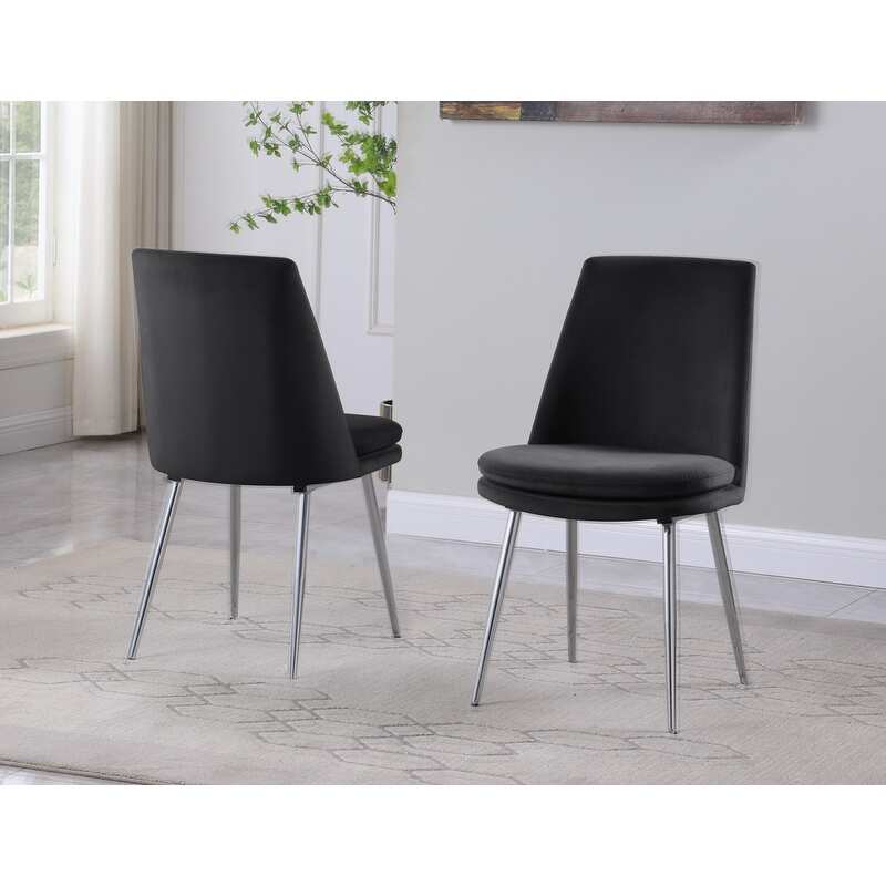 Best Master Furniture Amina Upholstered Velvet Chair with Chrome Legs (Set of 2) -grey/ Silver