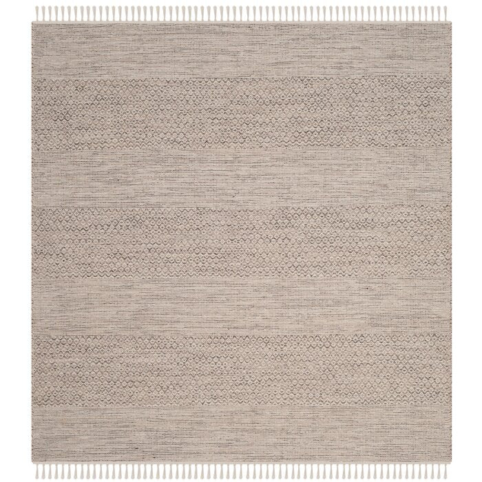 Bester Handmade Flatweave Cotton Ivory/Steel Gray Rug, Square 4'
